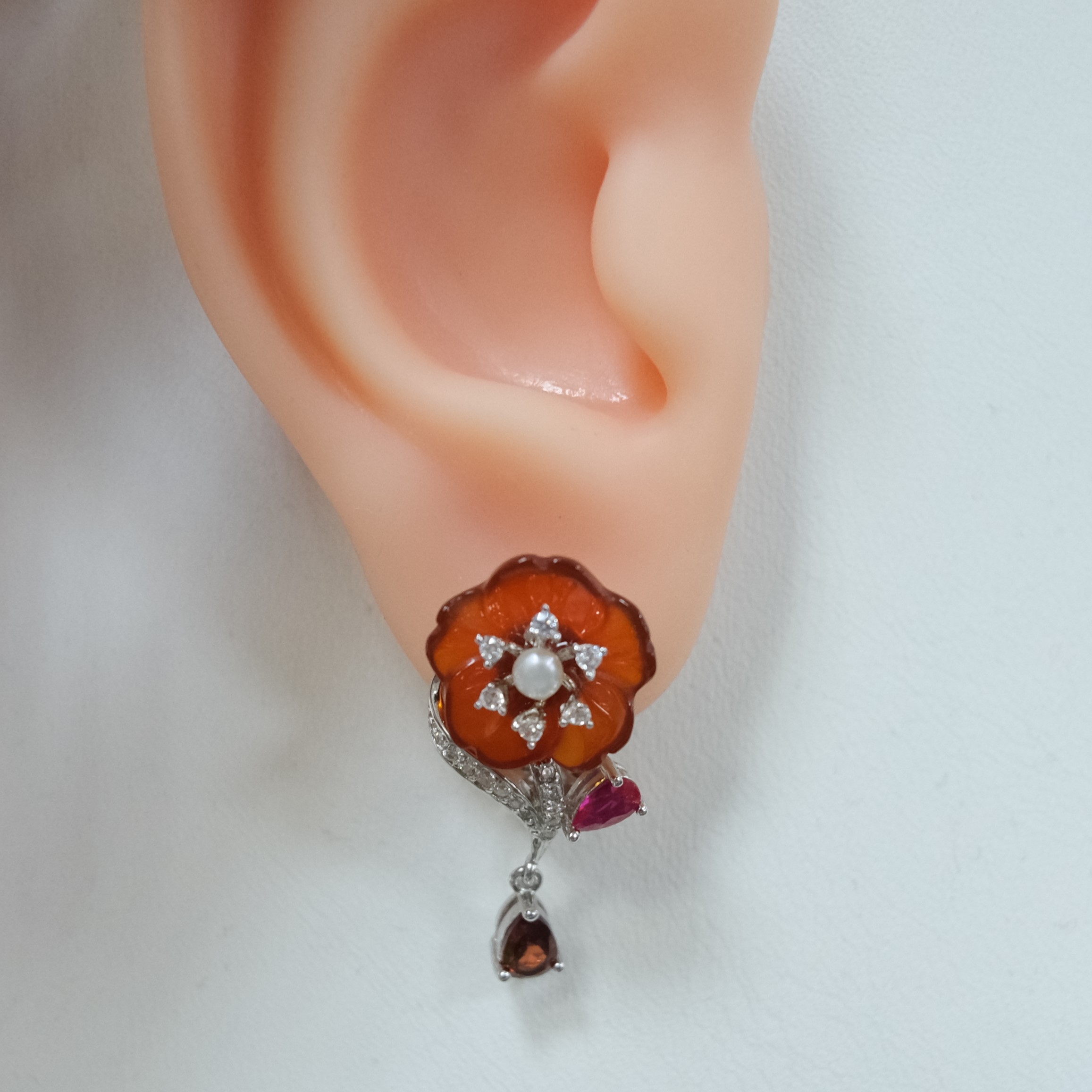 Серебряные серьги с агатами "Цветы"